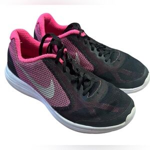 Nike Revolution 3 Girls 3.5Y Black Pink Running Athletic Sneakers Lightweight